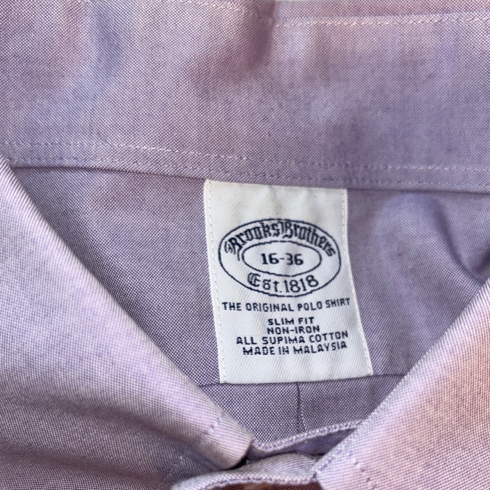 Brooks Brothers 16/36 Lavender Supima Cotton Slim Fit Needlepoint Shirt